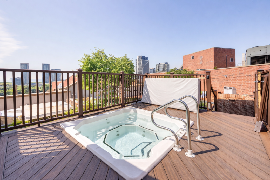 Rooftop hot tub with skyline views