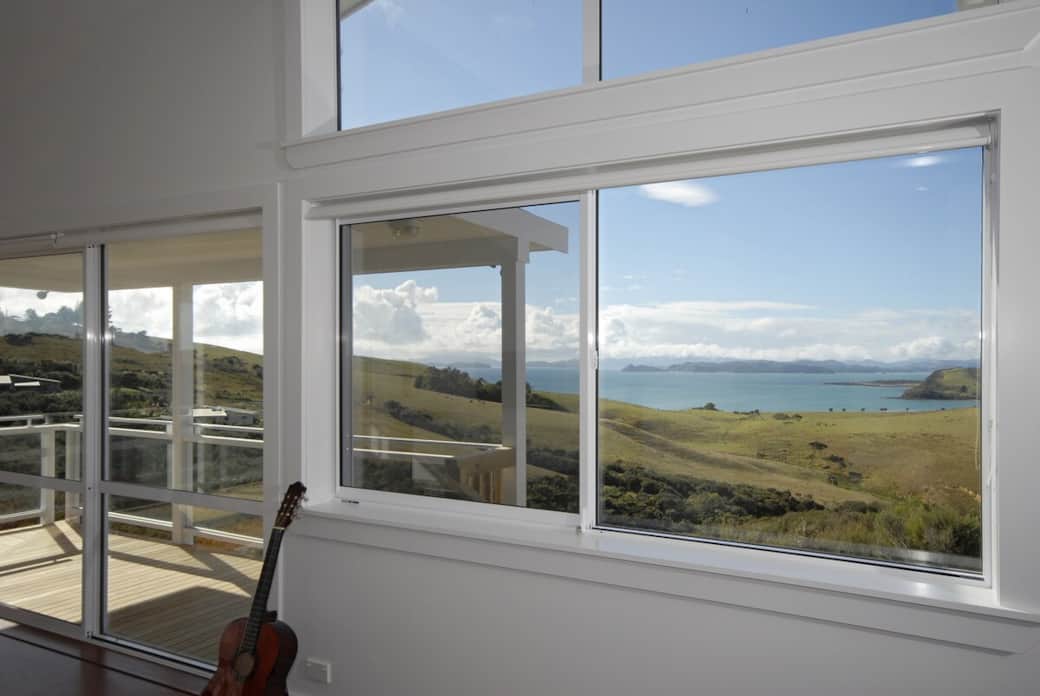 View from the kitchen window overlooking the Bay of Islands at Wharau Lodge, Kerikeri.