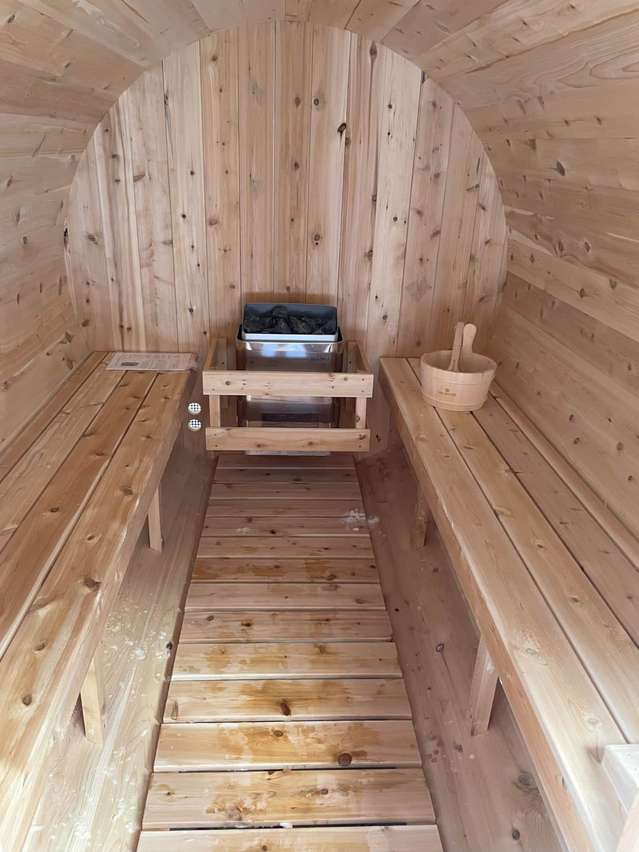 Sauna with seating for 6—perfect for unwinding after a day outdoors 