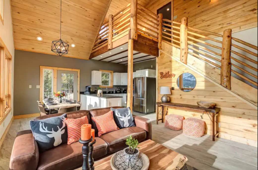 Cozy up on the couch beside the crackling wood-burning stove...