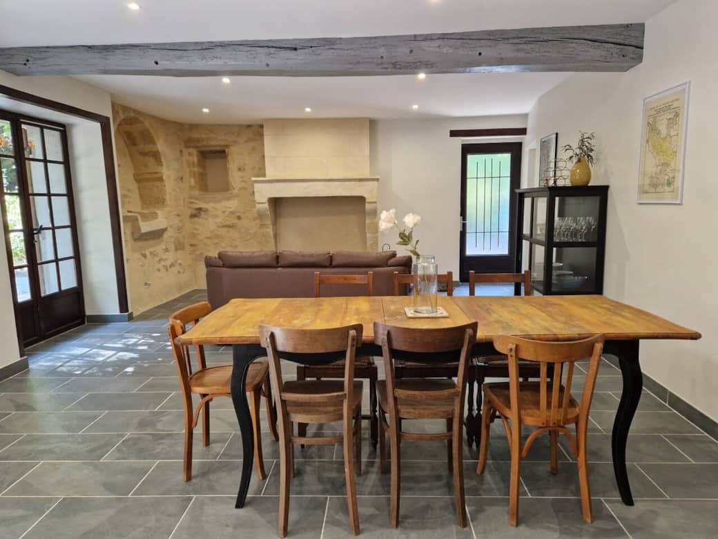 The gîte's (extra apartment) ground floor has been completely renovated in 2019 with a new fully equipped kitchen, two new bathrooms and a double bedroom. There is a second bedroom on the upper floor that sleeps three people. The gîte's (extra apartment) ground floor has been completely renovated in 2019 with a new fully equipped kitchen, two new bathrooms and a double bedroom. There is a second bedroom on the upper floor that sleeps three people.