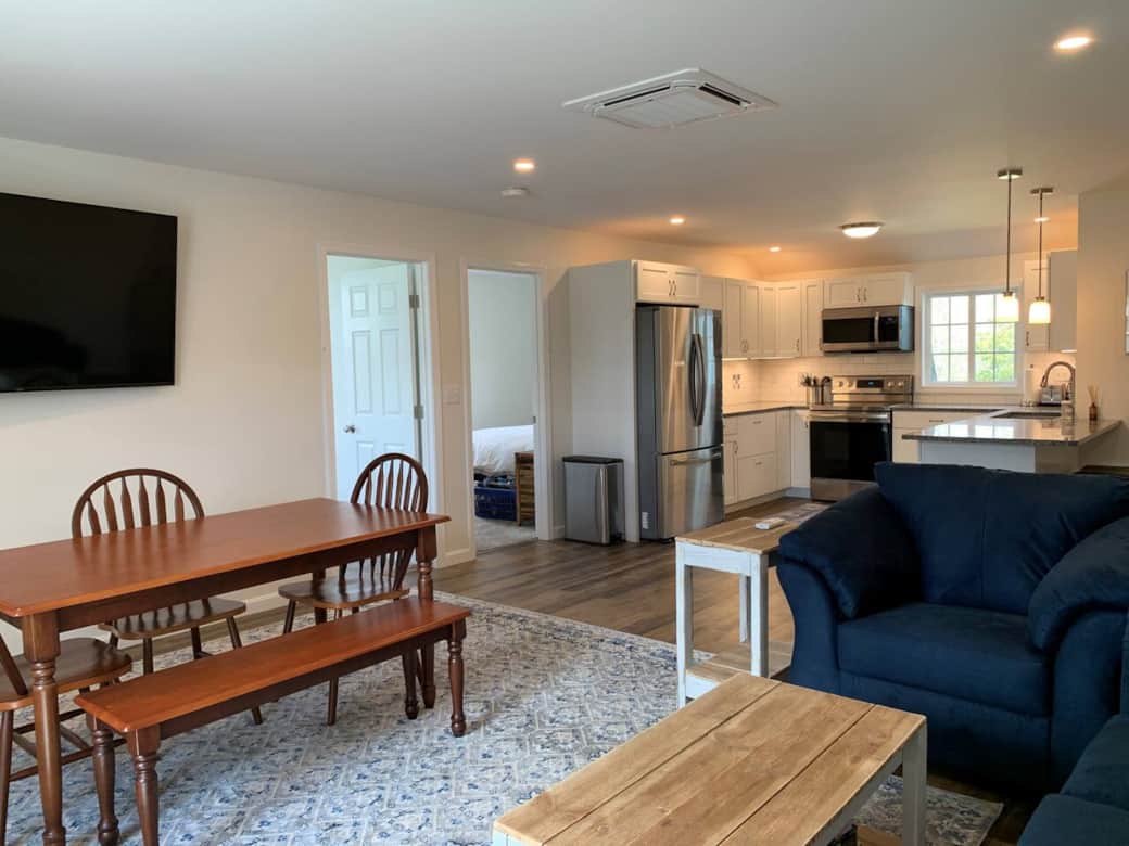 Great Room and Kitchen, central heating and AC throughout, 65" smart TV, brand new everything