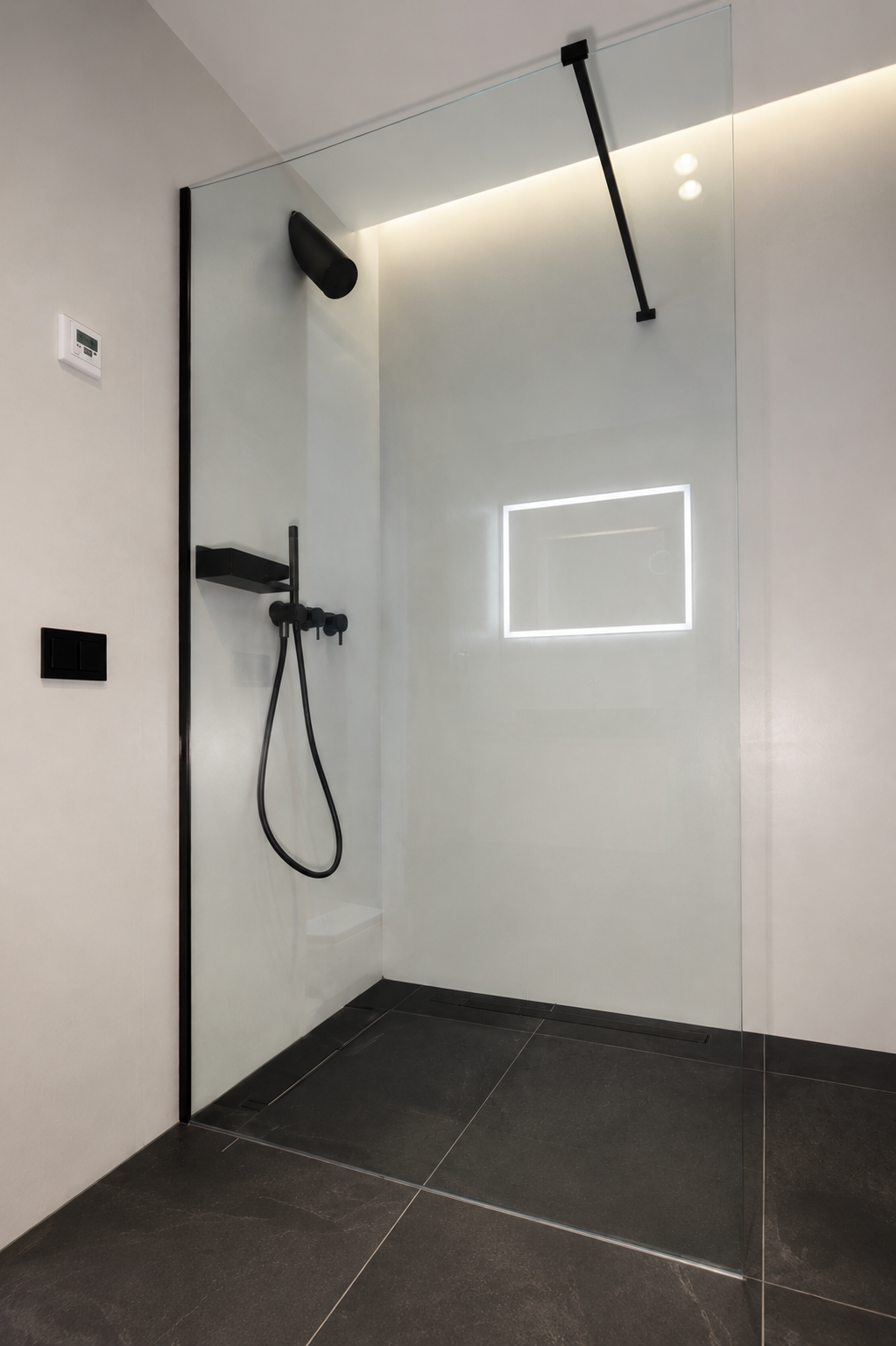 Cavour 31a walk in shower black fixtures