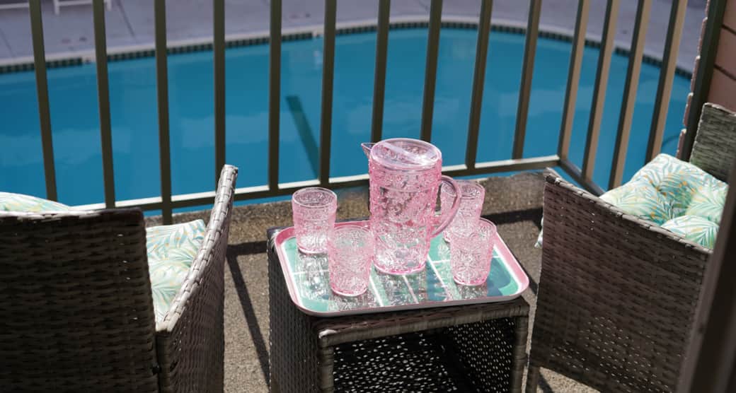Balcony overlooking pool