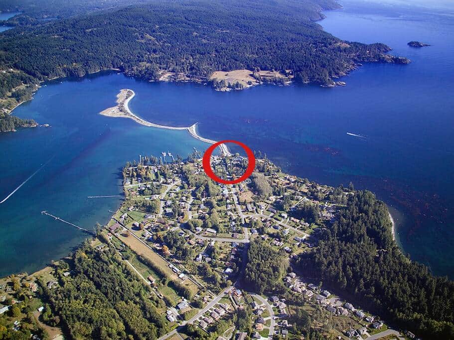 Whiffin Spit from a bird's eye view overseeing Sooke and East Sooke.
