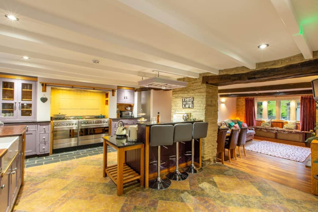 We have a large fully equipped modern farmhouse style kitchen with two range-style cookers, a 9-gas burner hob, a microwave, large fridge-freezer, dishwasher, 2 kettles, 6-slice toaster, filter coffee machine & 2 cafetieres.  