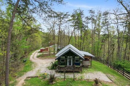 Larkspur cabin sits at the end of our drive, overlooking the horse pasture and riding ring.