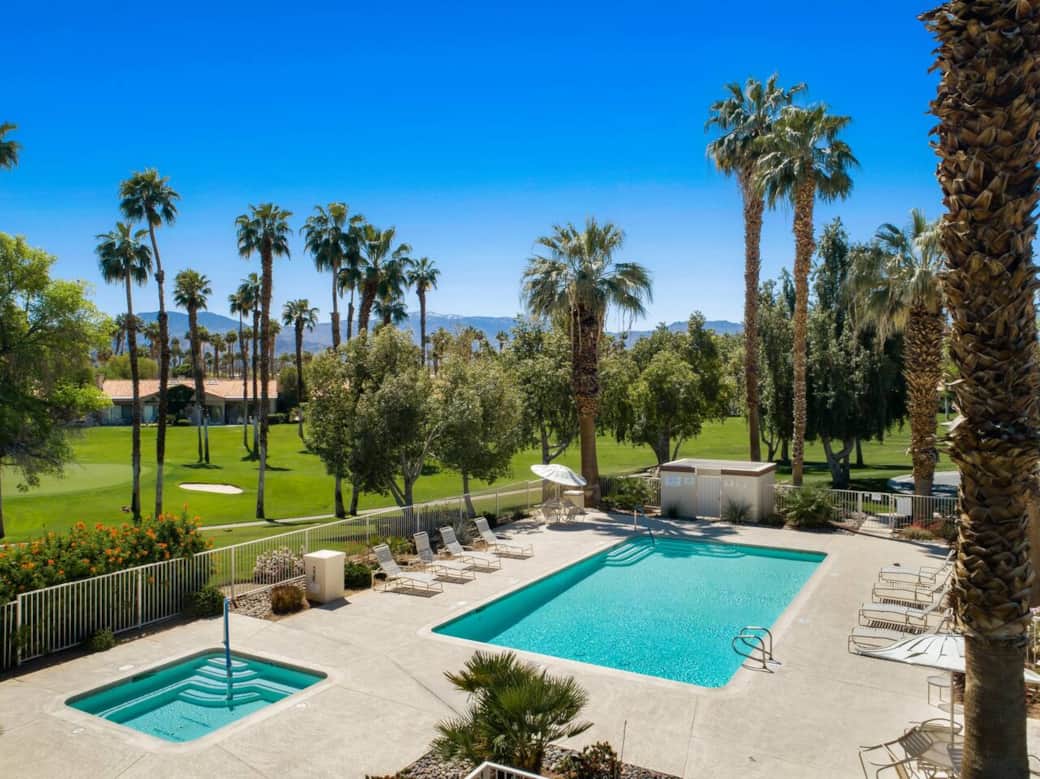 Arial view of the pool and hot tub directly across the street.
