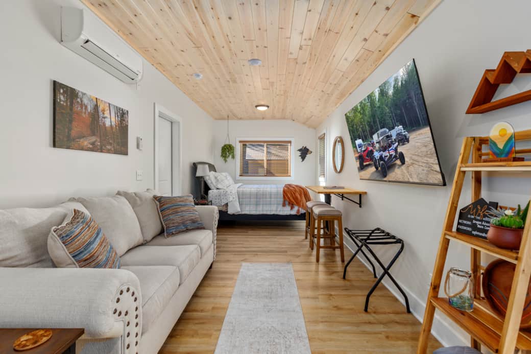 Living area and bedroom area
