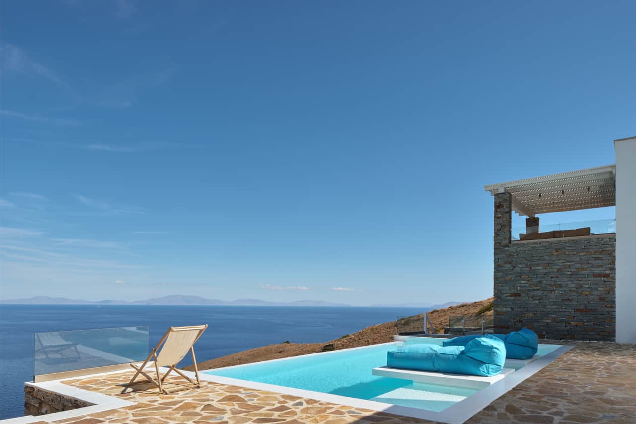 Poolside relaxation overlooking the Aegean
