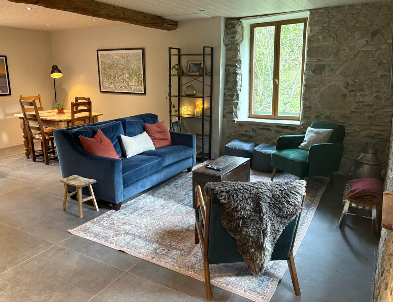 Cosy living area with underfloor heating.