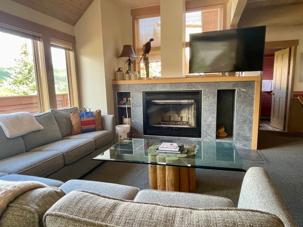 Living Room with wood burning fireplace
