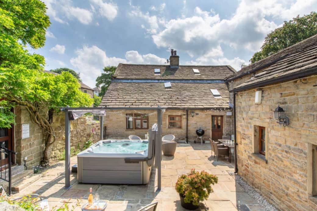 Back patio hot tub area