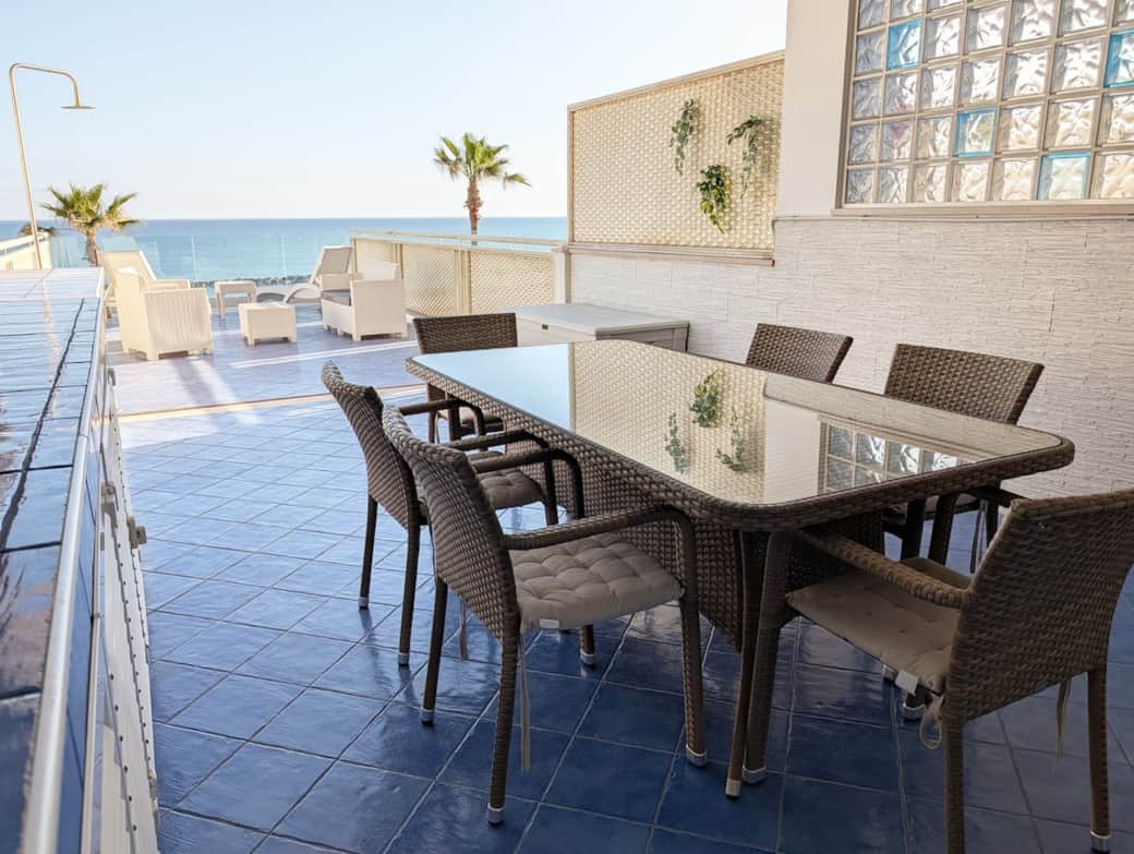 Outdoor dining table on the private terrace