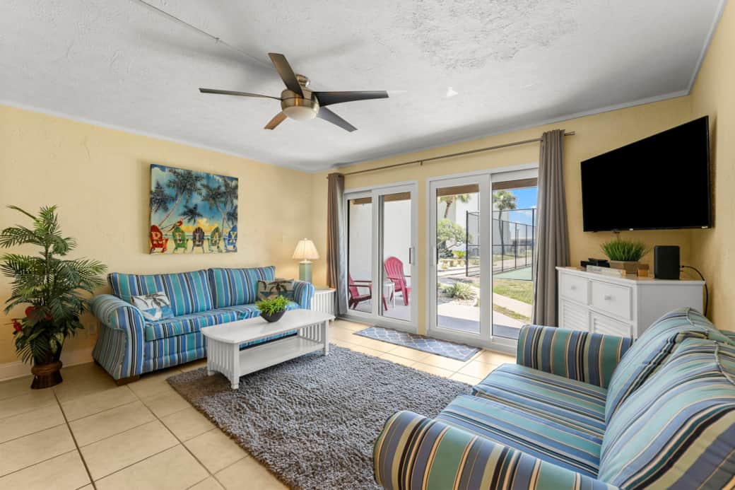 Living area. Sliding doors make it easy to leave and go straight to the beach