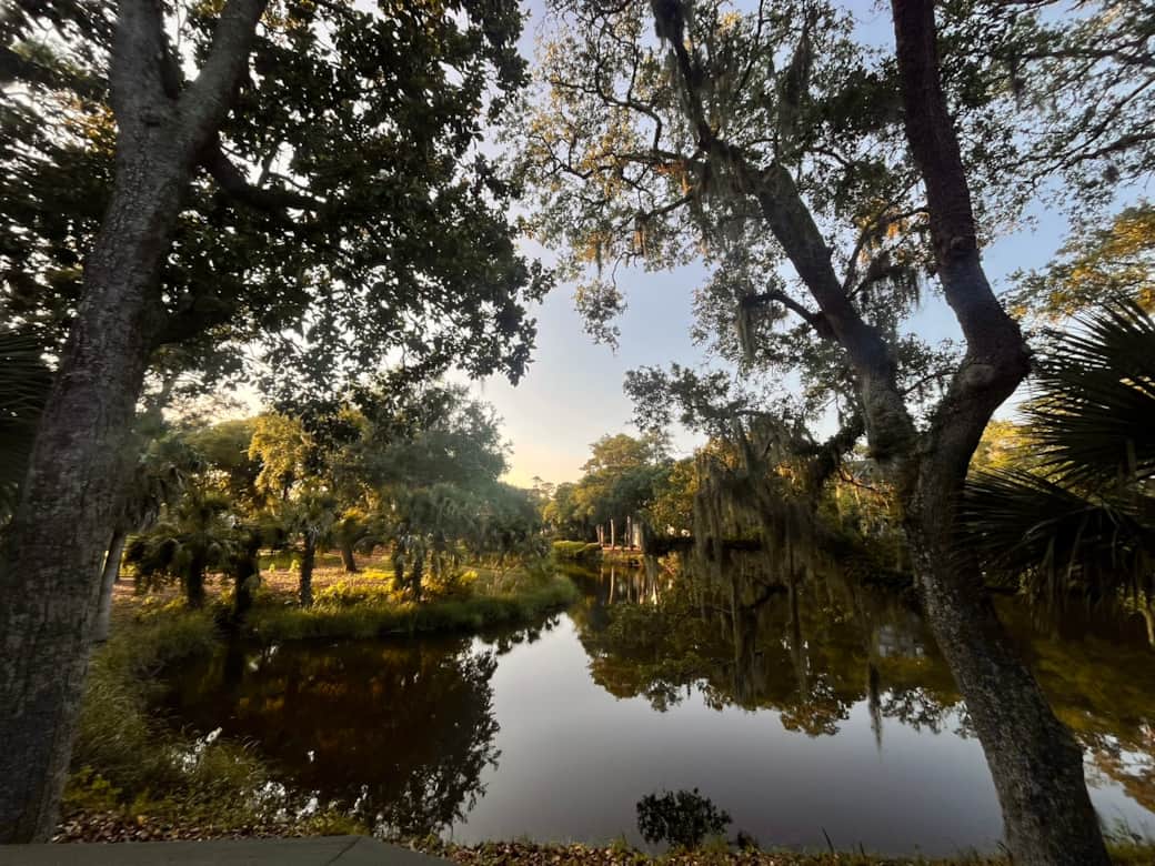 Sunset view of lagoon and golf course from back deck