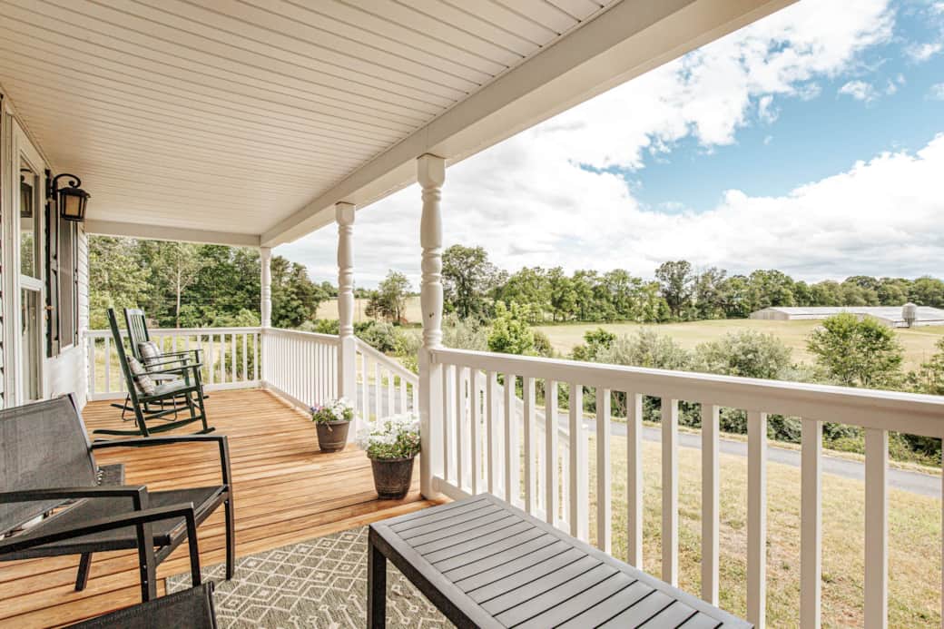 The peaceful front porch is perfect for relaxing after a day of hiking in Shenandoah National Park 