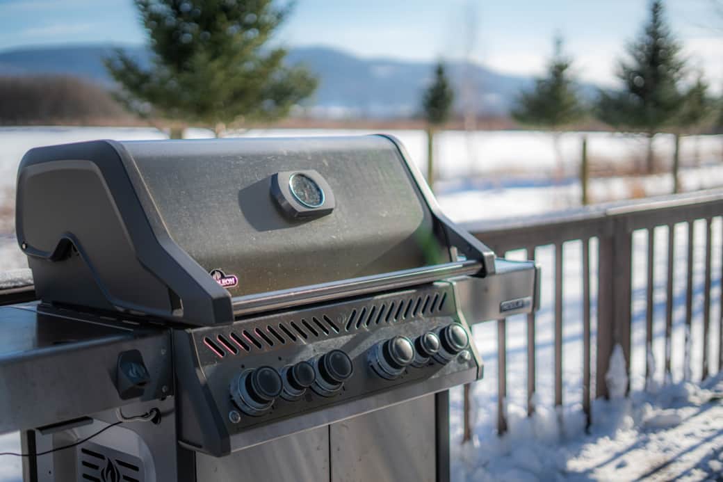 Enjoy mountain views while grilling on our Napoleon 4 burner grill with searing station