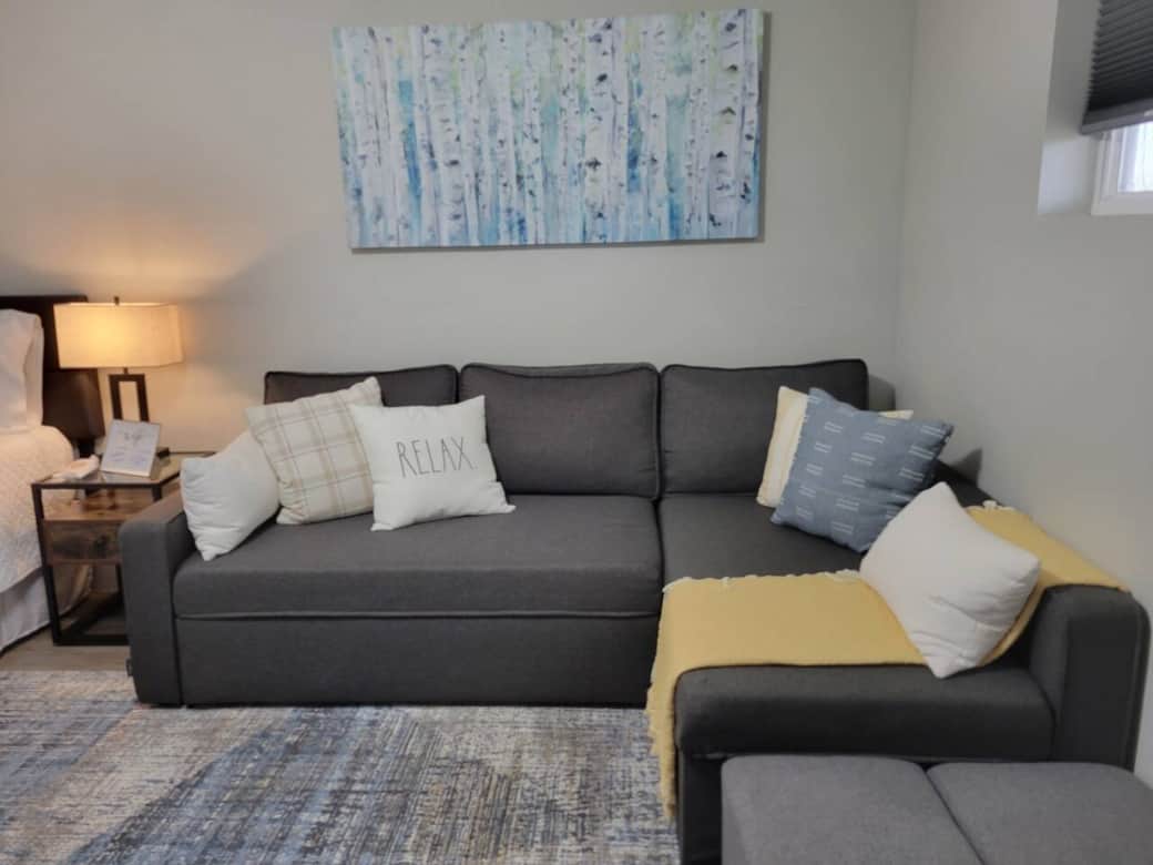 Couch pulls out to a sofa sleeper.  Memory foam mattress pad available for use, in the chaise.