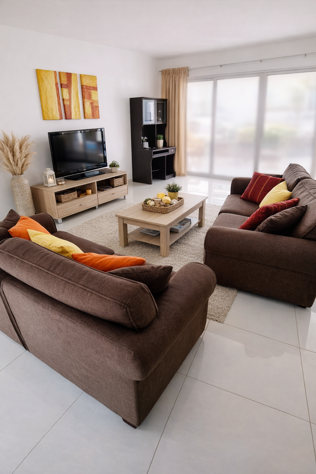 Modern living room with vibrant accents