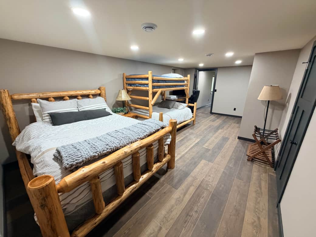 4th Bedroom with Queen bed, bunk bed, and dedicated working space
