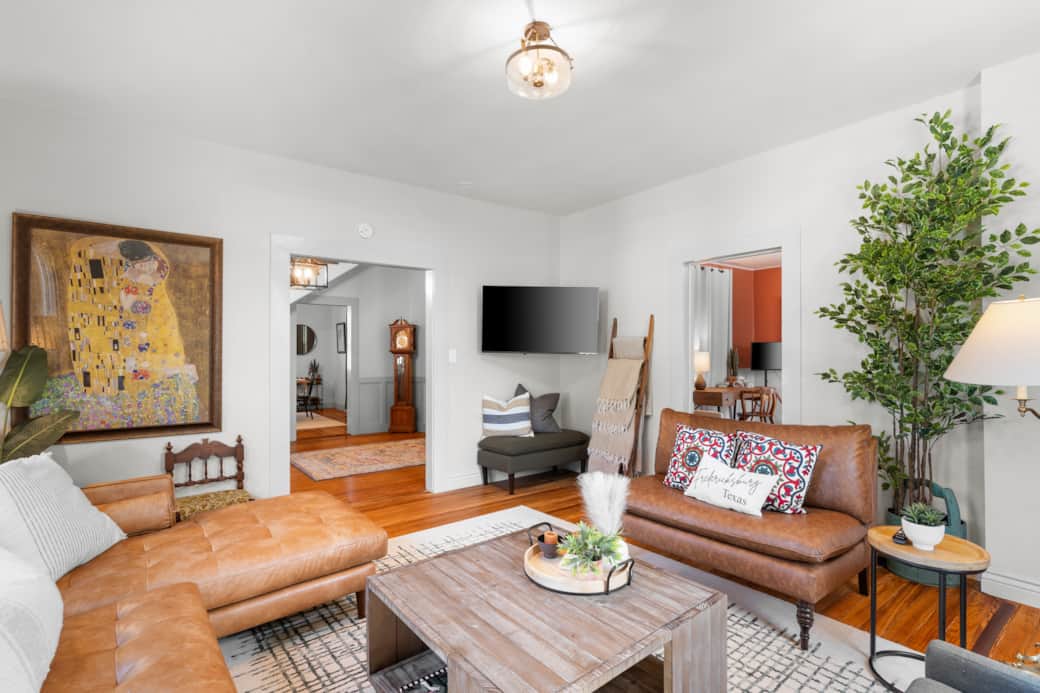 Another view of the living room. Bedroom 2 can be seen on the right