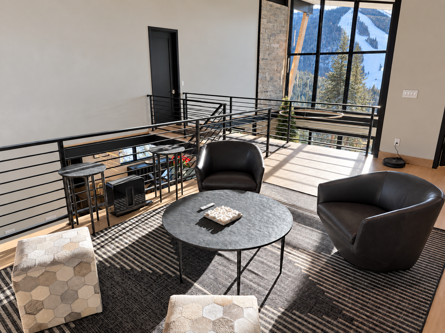 Loft seating overlooking the main living room.