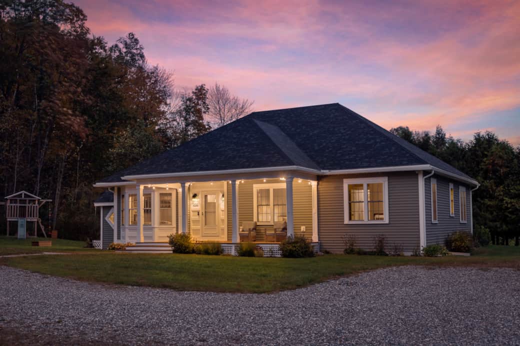 Covered front porch and unobstructed sky views.