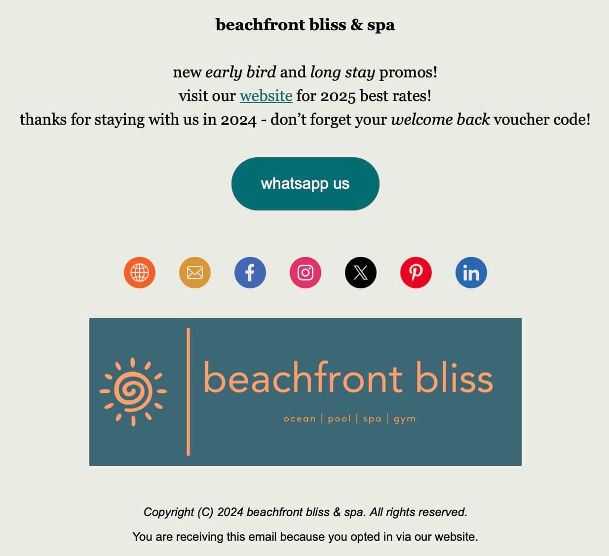 beachfront bliss & spa | newsletter