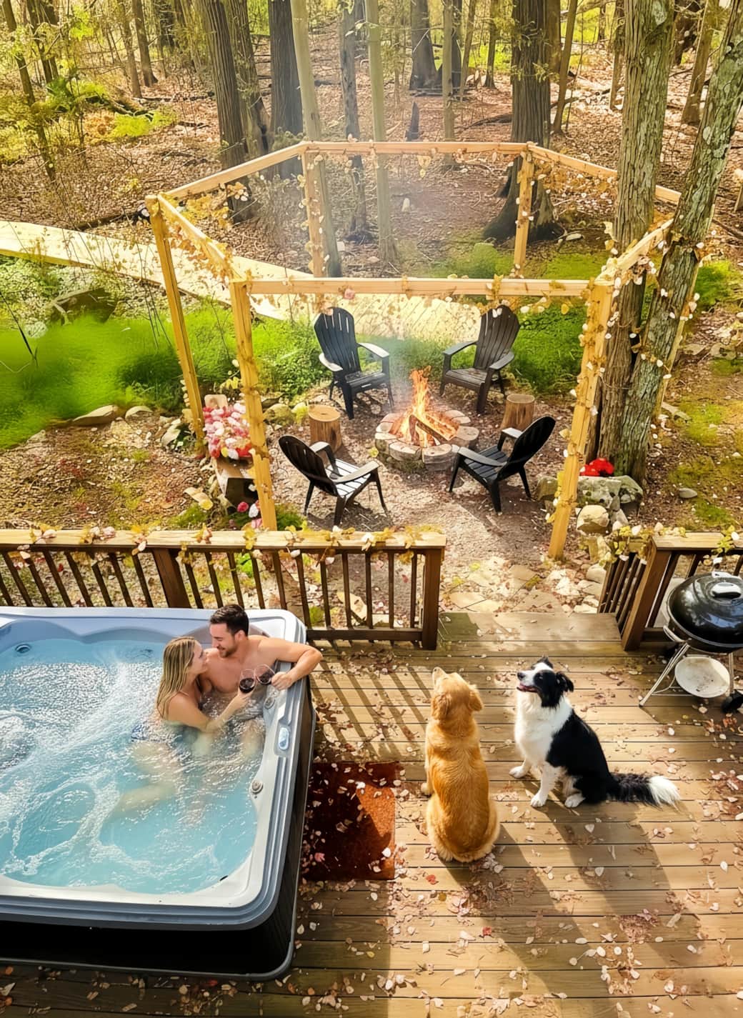 Soak your romance in our hot tub surrounded by secluded woods with exclusive privacy!