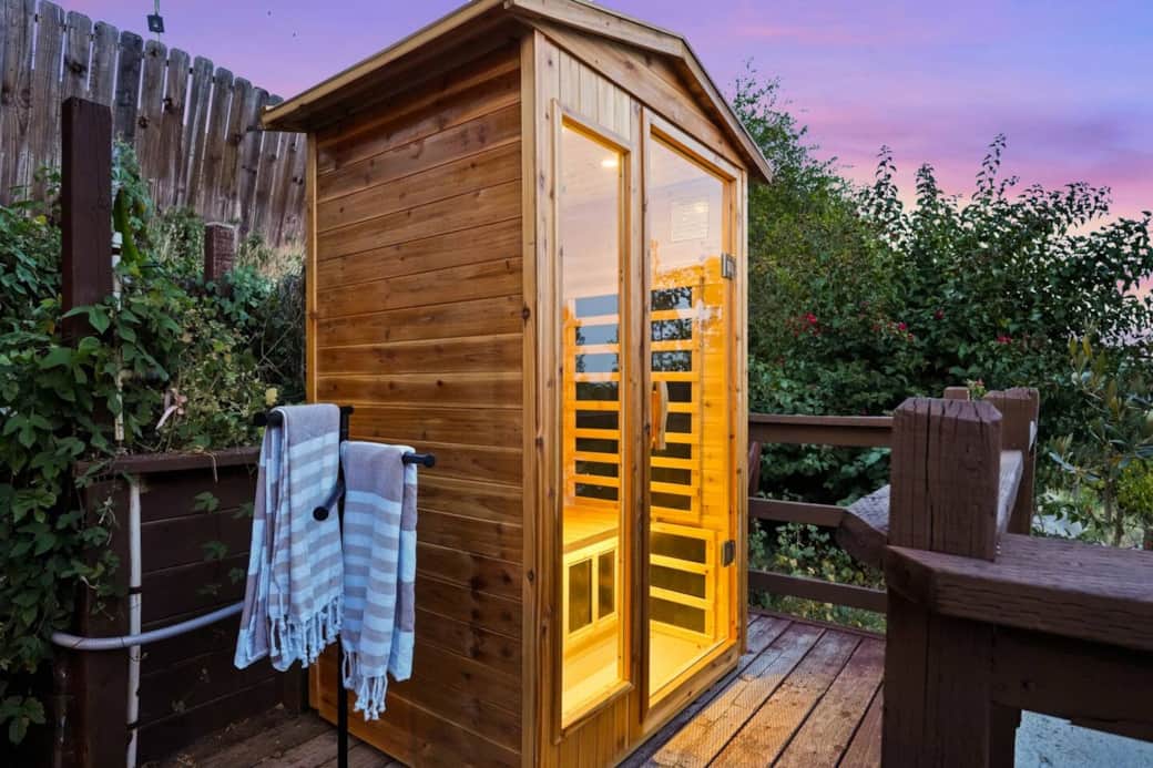 Outdoor sauna available with fresh towels provided for your use. Outdoor sauna available with fresh towels provided for your use.