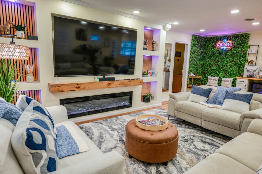 85in TV, reclinging couches, adjustable LED lighting, and surround sound. 85in TV, reclinging couches, adjustable LED lighting, and surround sound.
