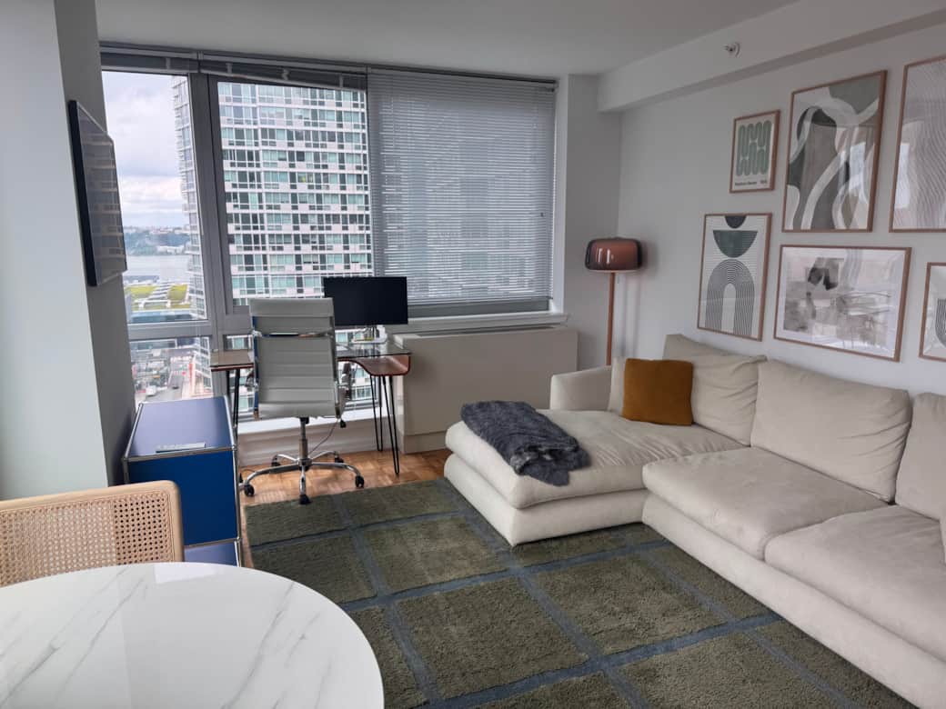 Bright, modern space with floor-to-ceiling windows.