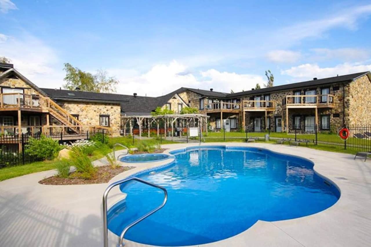 Outdoor shared pool in summer