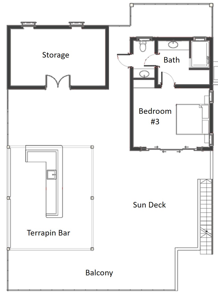 Upper floor and rooftop plan for Villa Terrapin Station