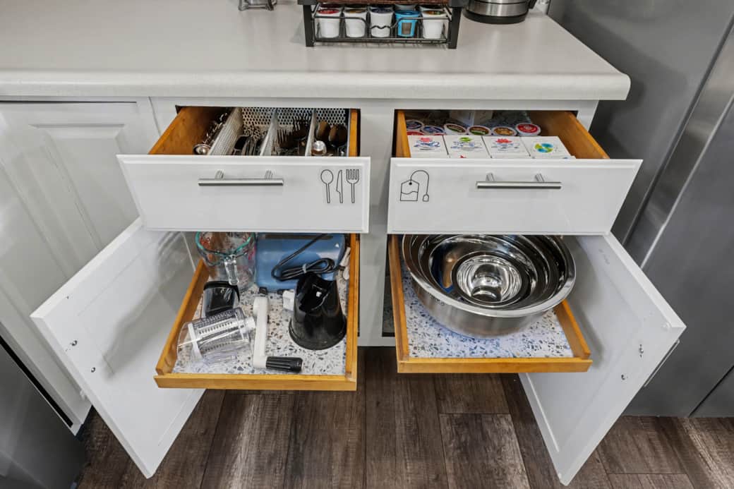 The Kitchen is stocked with everything you might need to make a home cooked meal!