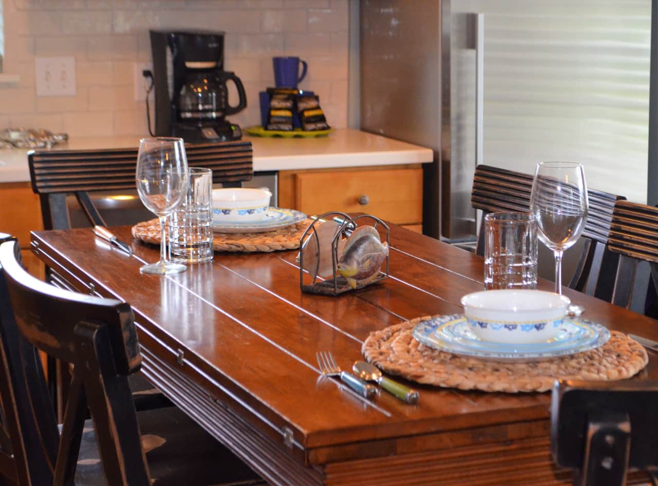 Expandable table seats 6 comfortably or folds to make a beautiful setting for 2!