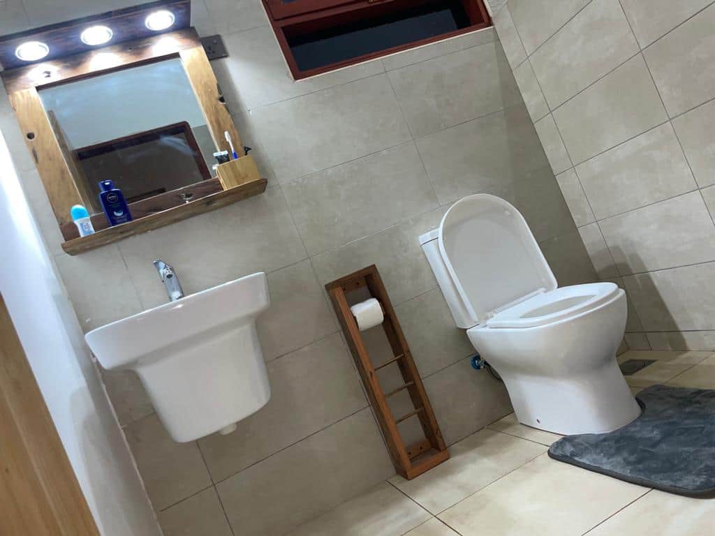 The Red Room Bathroom - A mix of modern and rustic