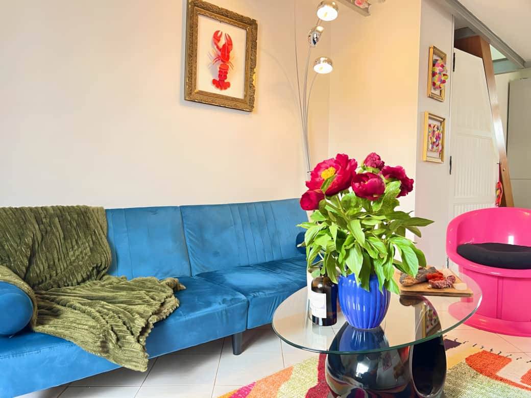 Air-conditioned artistic lounge with unique view of Parisian rooftops and direct access to the private balcony ✨