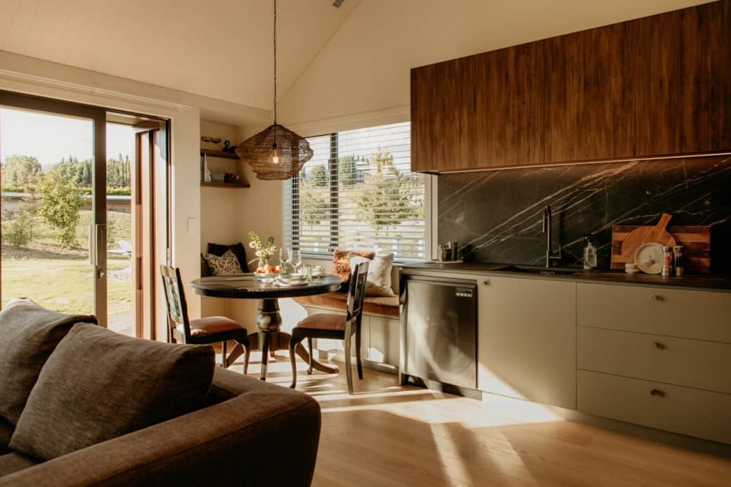 Banquette seating that captures the morning sun. 
