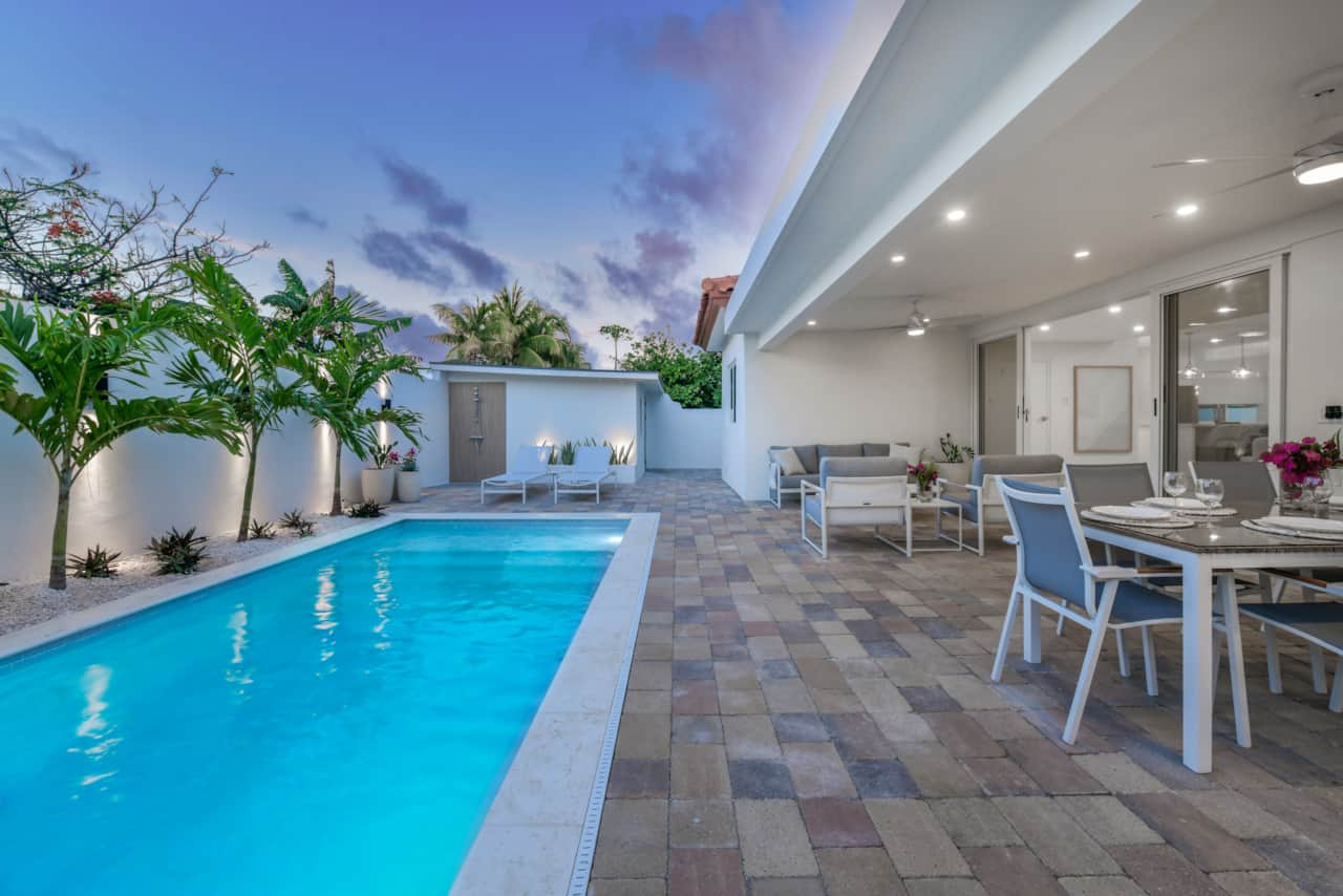 Private backyard with lounging & dining areas