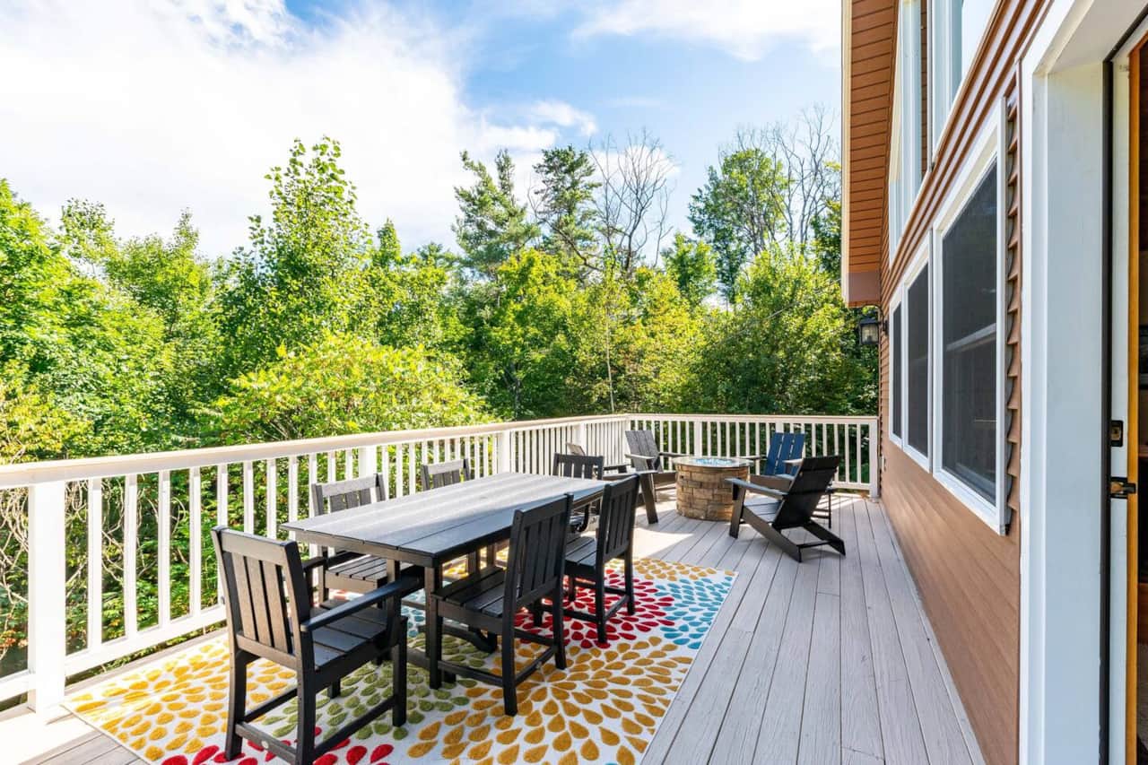 Enjoy meals on the deck. Seating for six around the Polywood dining set