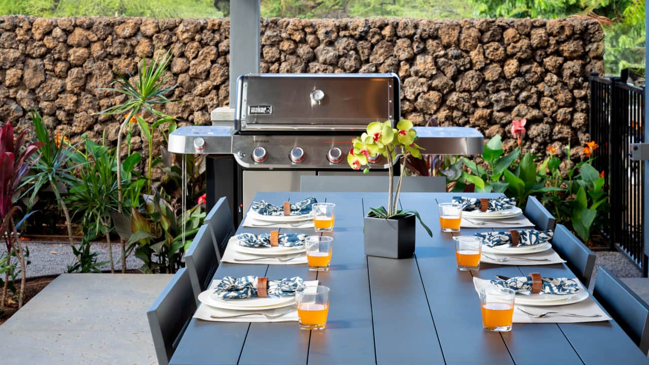 Dine outside after barbequing a meal for the entire crew.