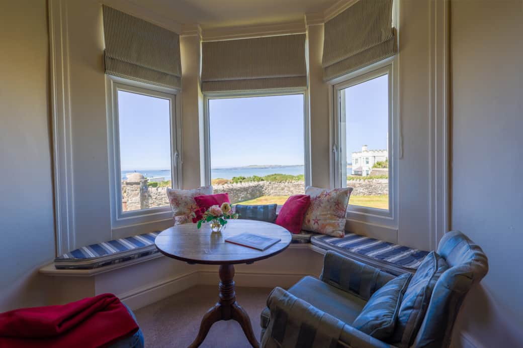 Window seat and view from TV room