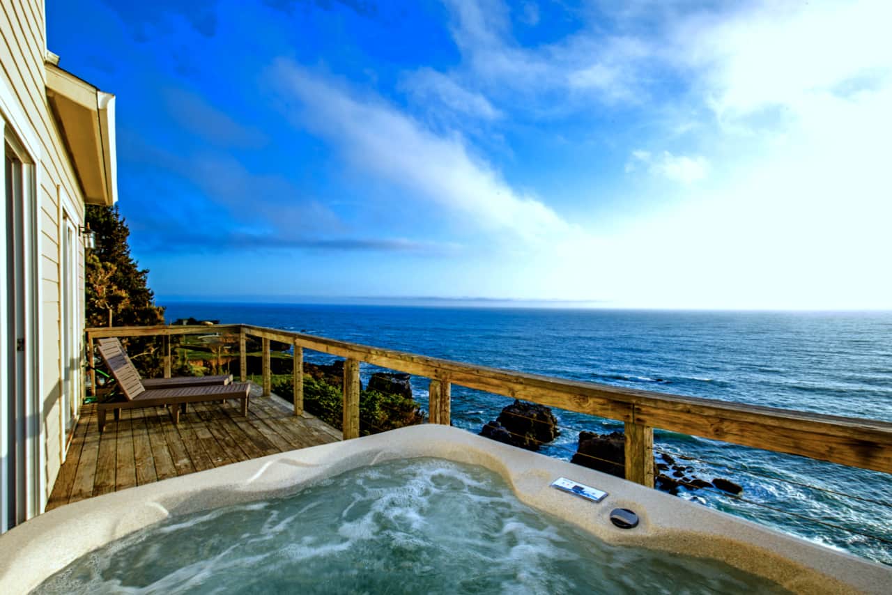 View from the Hot Tub of unit Exquisite overlooking the pacific, King Range Mountains 