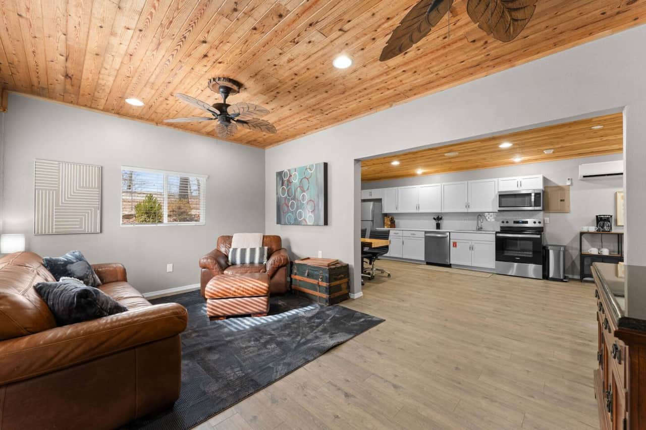 Spacious, open concept living room and kitchen.