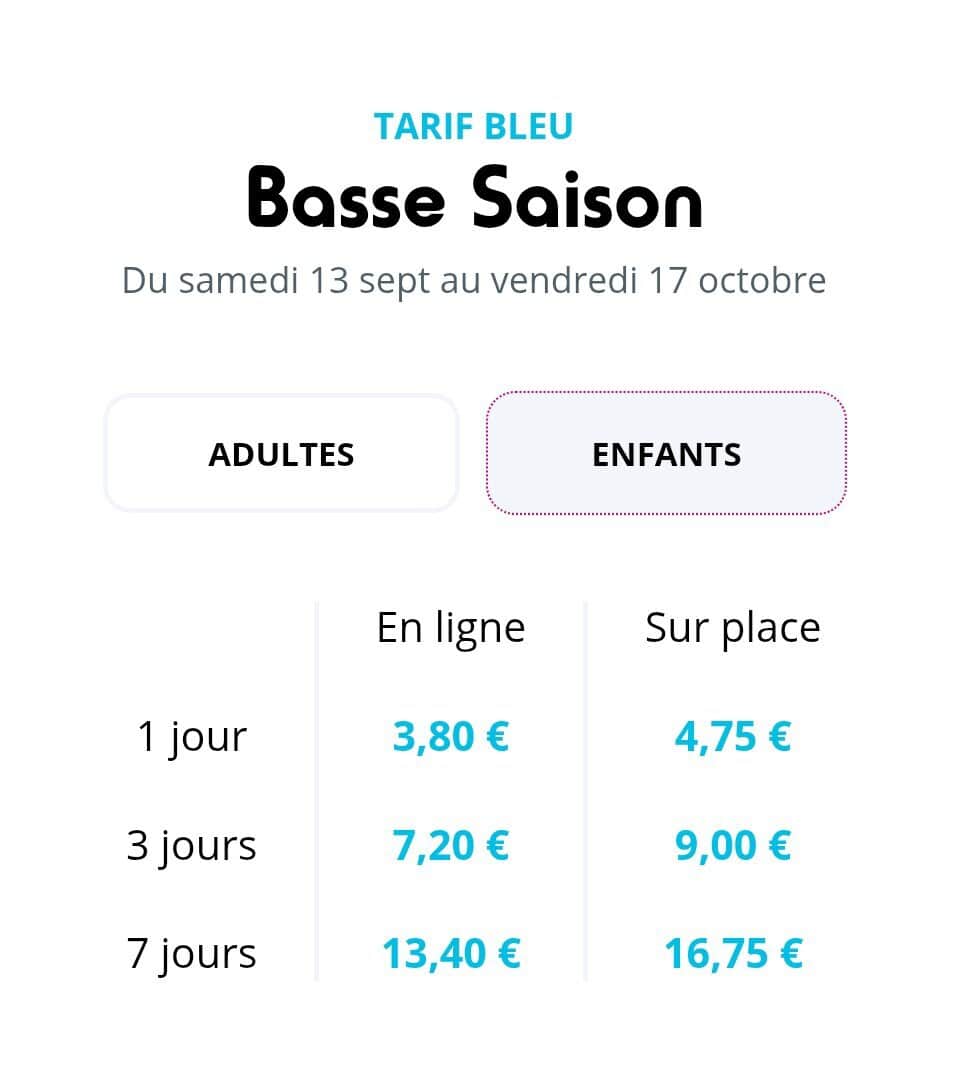 Tarif Fun un pass enfant basse saison