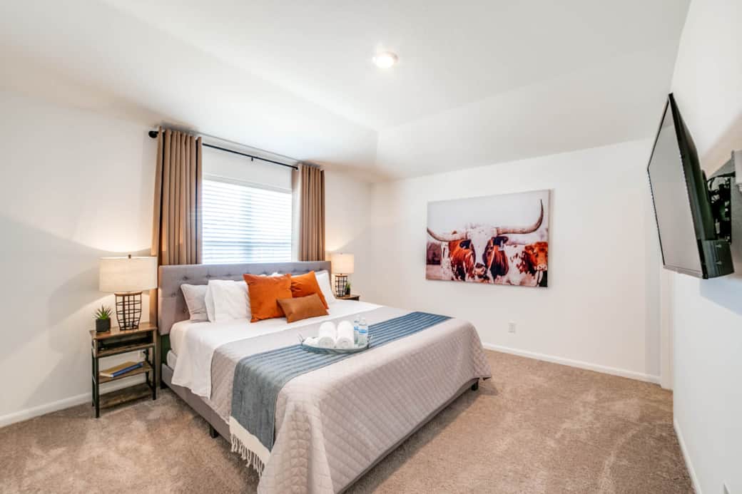 The King bed room has a 43" TV as well as room darkening curtains