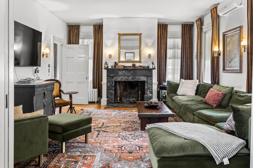 Our beautiful double parlor living room - 70" smart TV Our beautiful double parlor living room - 70" smart TV