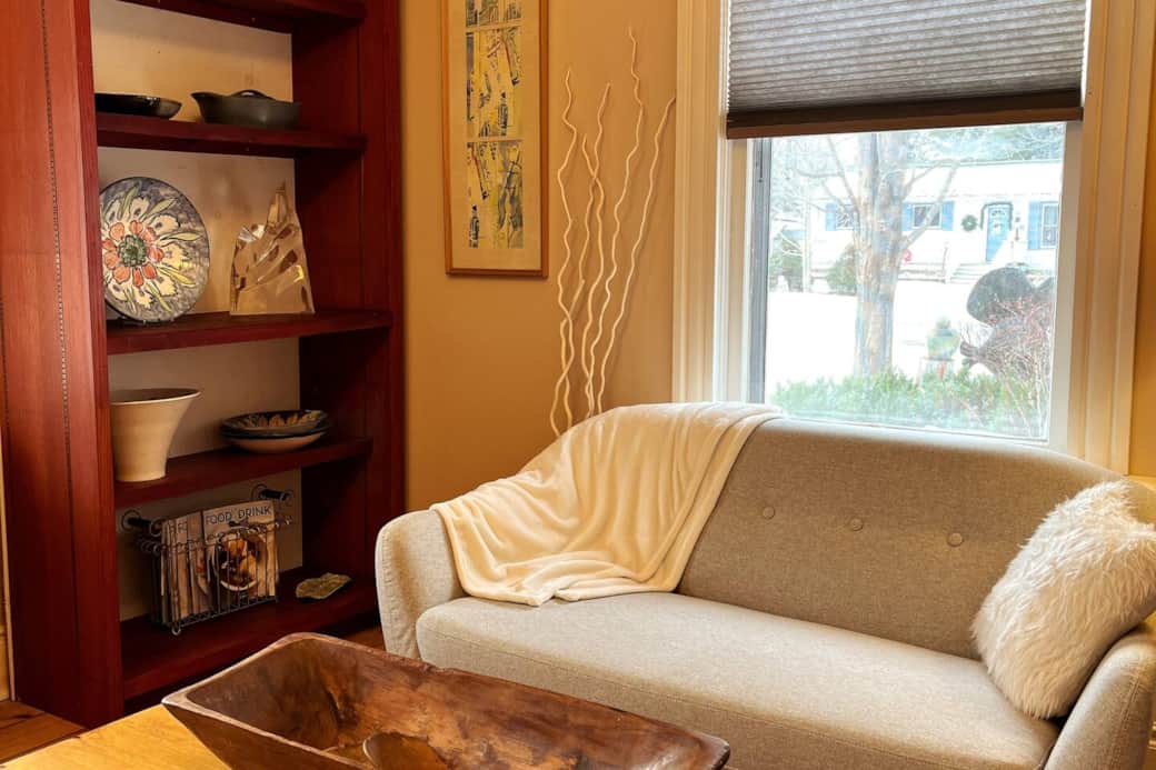 New comfy love seat in the master bed sitting room. Perfect for quiet moments to relax.